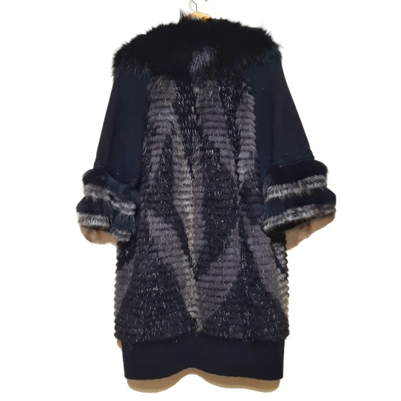 CARMEN MARC VALVO Cashmere Coat Fox & Beaver Fur Mob Wife Aesthetic Black S M - Picture 5 of 13